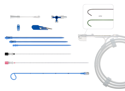 Катетер нефростомический J-типа многошаговый,  с гидрофильным покрытием, со струнным замком